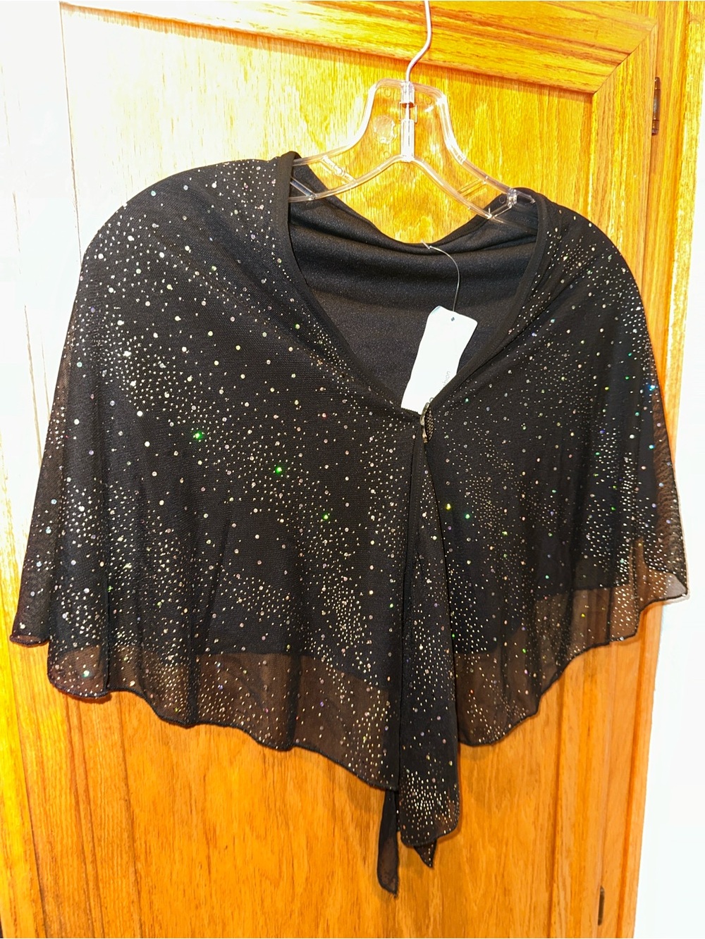 NWT Black Sparkle Double Layered Capelet Shawl - Elegant Draped Cover-Up OS